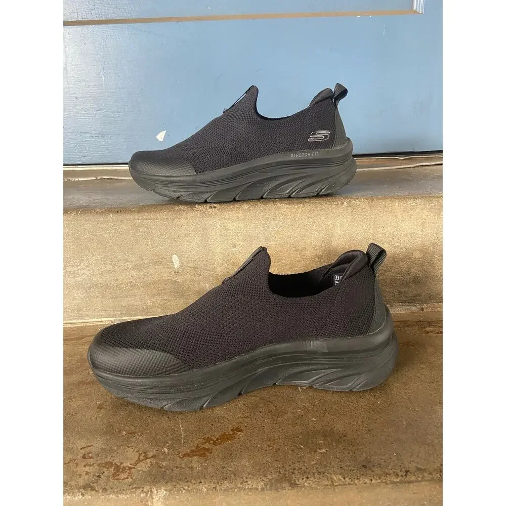 Skechers DLux Walker Relaxed Fit black knit upper sneaker
